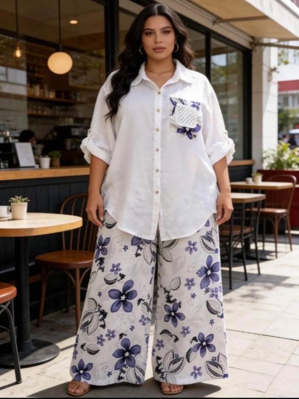 Made in Italy Garden Party Linen Pants Set - White - One Size: Fits L to 2X